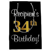 Elegant, Luxe, Faux Gold Look 34e verjaardag Medium Cadeauzakje (Voorkant)