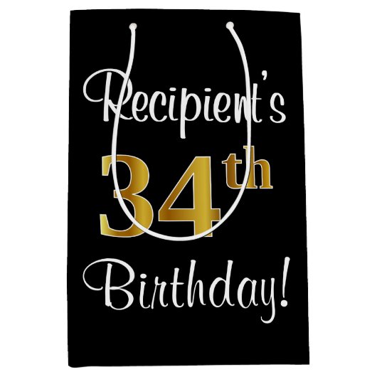 Elegant, Luxe, Faux Gold Look 34e verjaardag Medium Cadeauzakje (Voorkant)