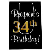Elegant, Luxe, Faux Gold Look 34e verjaardag Medium Cadeauzakje (Achterkant)