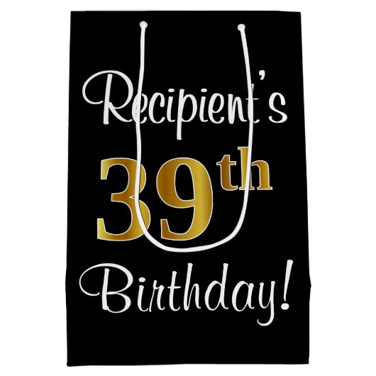 Elegant, luxe, Faux Gold Look 39e verjaardag Medium Cadeauzakje (Achterkant)