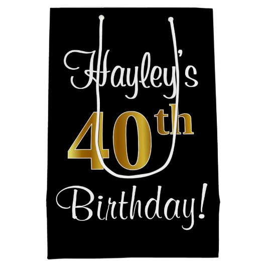 Elegant, Luxe, Faux Gold Look 40e verjaardag Medium Cadeauzakje (Achterkant)