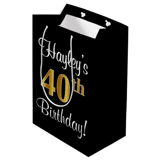 Elegant, Luxe, Faux Gold Look 40e verjaardag Medium Cadeauzakje (Achterkant Gekanteld)