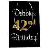 Elegant, luxe, Faux Gold Look 42e verjaardag Medium Cadeauzakje (Voorkant)