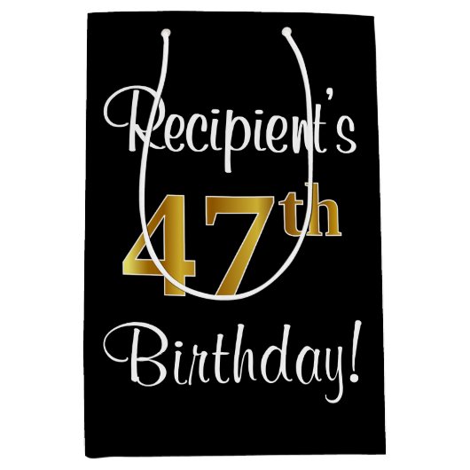 Elegant, Luxe, Faux Gold Look 47e verjaardag Medium Cadeauzakje (Voorkant)