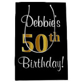 Elegant, Luxe, Faux Gold Look 50ste verjaardag Medium Cadeauzakje (Voorkant)