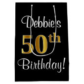 Elegant, Luxe, Faux Gold Look 50ste verjaardag Medium Cadeauzakje (Achterkant)