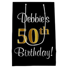 Elegant, Luxe, Faux Gold Look 50ste verjaardag Medium Cadeauzakje