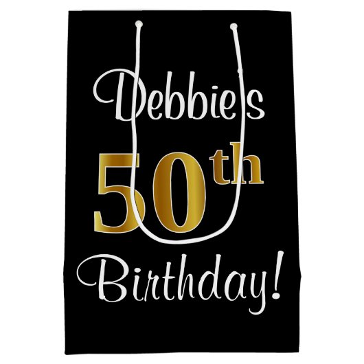 Elegant, Luxe, Faux Gold Look 50ste verjaardag Medium Cadeauzakje (Achterkant)