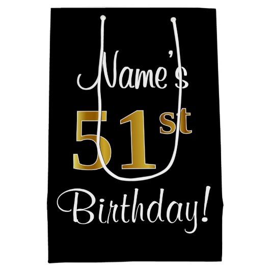 Elegant, luxe, Faux Gold Look 51e verjaardag Medium Cadeauzakje (Achterkant)