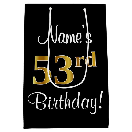 Elegant, luxe, Faux Gold Look 53e verjaardag Medium Cadeauzakje (Achterkant)