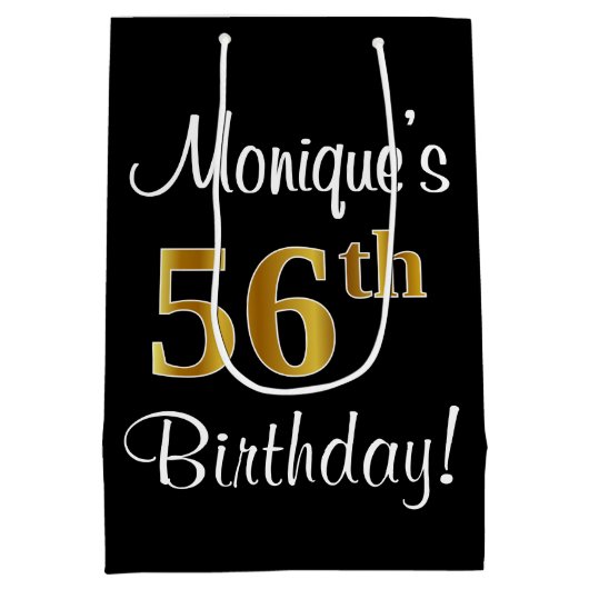Elegant, Luxe, Faux Gold Look 56e verjaardag Medium Cadeauzakje (Achterkant)