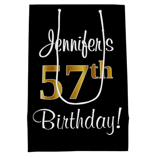 Elegant, Luxe, Faux Gold Look 57e verjaardag Medium Cadeauzakje (Achterkant)