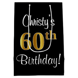 Elegant, Luxe, Faux Gold Look 60ste verjaardag Medium Cadeauzakje