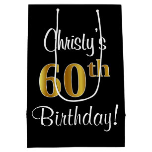 Elegant, Luxe, Faux Gold Look 60ste verjaardag Medium Cadeauzakje