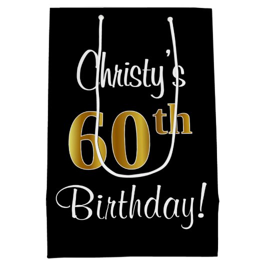 Elegant, Luxe, Faux Gold Look 60ste verjaardag Medium Cadeauzakje (Achterkant)