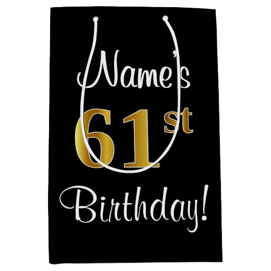 Elegant, luxe, Faux Gold Look 61e verjaardag Medium Cadeauzakje (Voorkant)