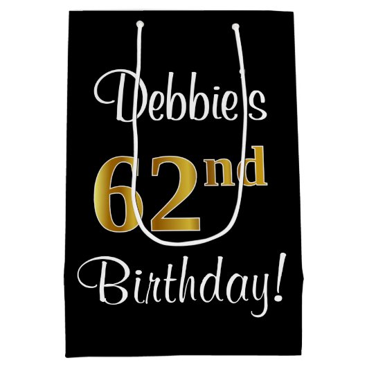 Elegant, luxe, Faux Gold Look 62e verjaardag Medium Cadeauzakje (Achterkant)