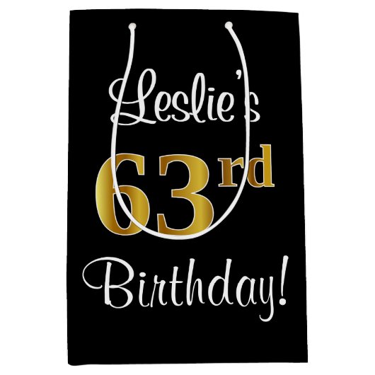 Elegant, luxe, Faux Gold Look 63e verjaardag Medium Cadeauzakje (Voorkant)