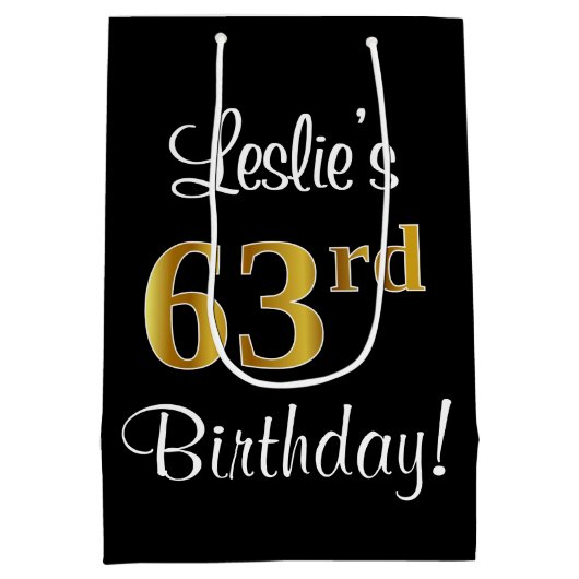 Elegant, luxe, Faux Gold Look 63e verjaardag Medium Cadeauzakje (Achterkant)