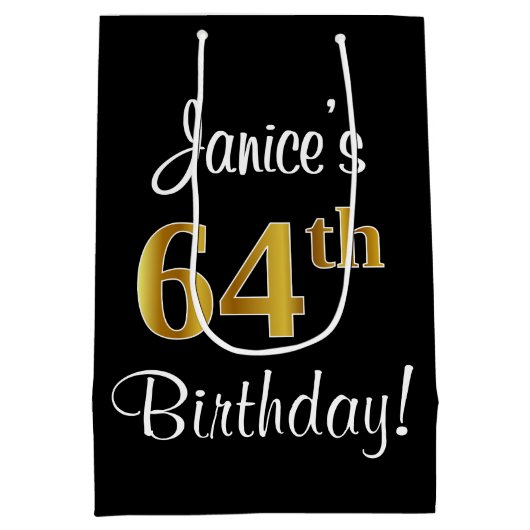 Elegant, Luxe, Faux Gold Look 64e verjaardag Medium Cadeauzakje (Achterkant)