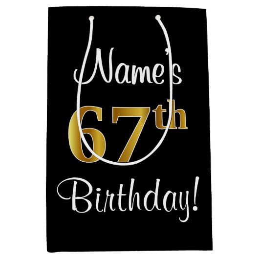 Elegant, Luxe, Faux Gold Look 67e verjaardag Medium Cadeauzakje (Voorkant)