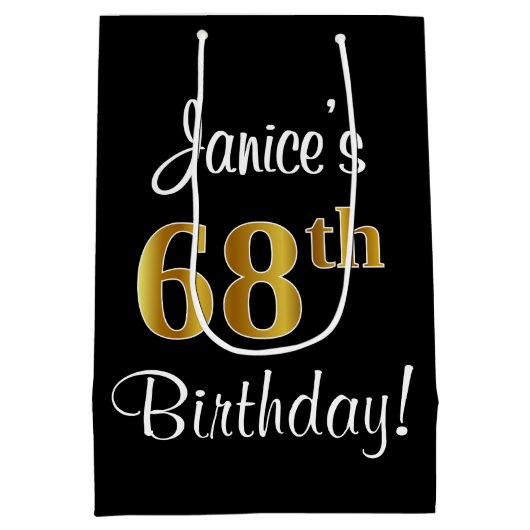 Elegant, Luxe, Faux Gold Look 68ste verjaardag Medium Cadeauzakje (Achterkant)