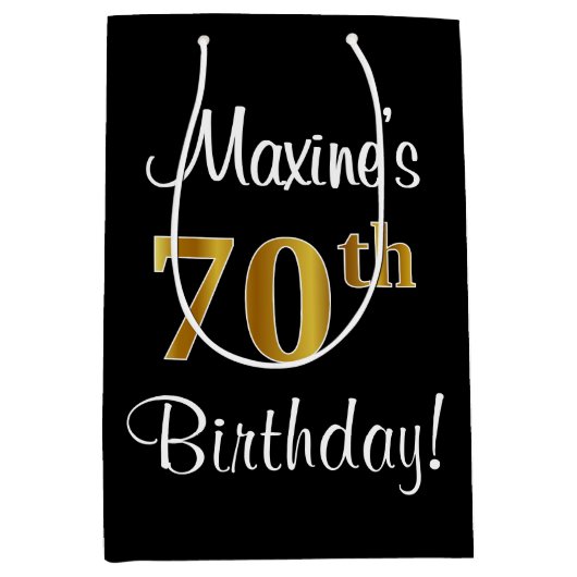 Elegant, Luxe, Faux Gold Look 70ste verjaardag Medium Cadeauzakje (Voorkant)