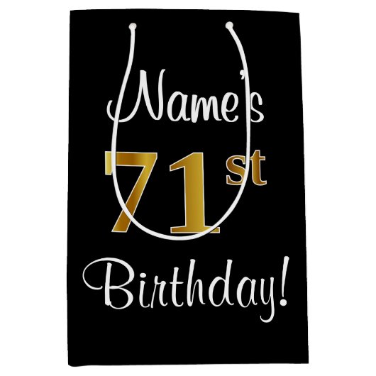 Elegant, Luxe, Faux Gold Look 71e verjaardag Medium Cadeauzakje (Voorkant)
