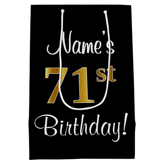 Elegant, Luxe, Faux Gold Look 71e verjaardag Medium Cadeauzakje (Achterkant)