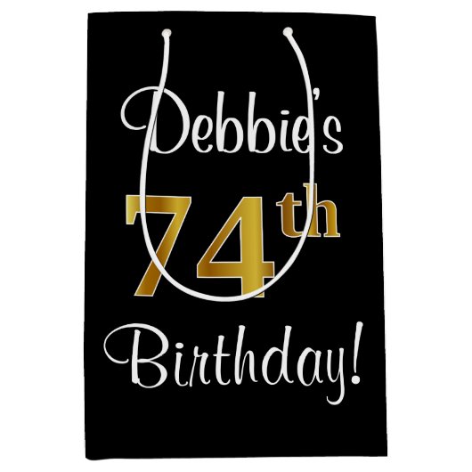 Elegant, Luxe, Faux Gold Look 74e verjaardag Medium Cadeauzakje (Voorkant)