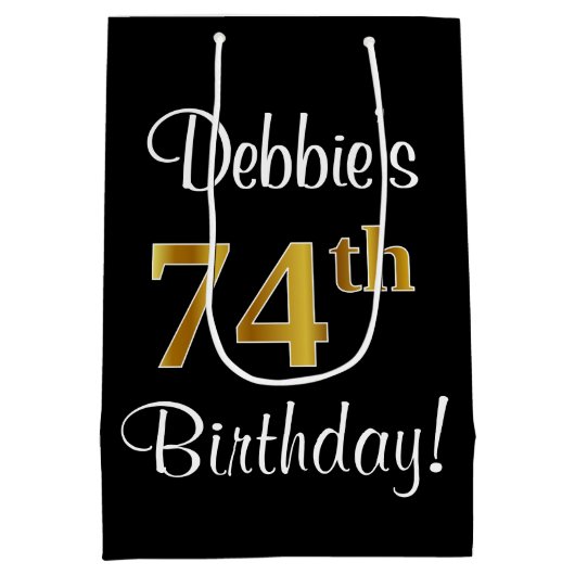 Elegant, Luxe, Faux Gold Look 74e verjaardag Medium Cadeauzakje (Achterkant)