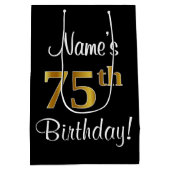 Elegant, Luxe, Faux Gold Look 75e verjaardag Medium Cadeauzakje (Achterkant)