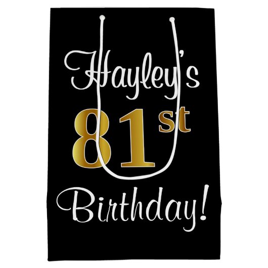 Elegant, luxe, Faux Gold Look 81e verjaardag Medium Cadeauzakje (Achterkant)