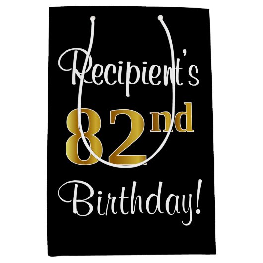 Elegant, luxe, Faux Gold Look 82e verjaardag Medium Cadeauzakje (Voorkant)