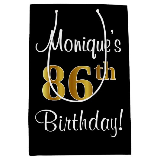 Elegant, Luxe, Faux Gold Look 86e verjaardag Medium Cadeauzakje (Voorkant)