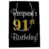 Elegant, Luxe, Faux Gold Look 91e verjaardag Medium Cadeauzakje (Voorkant)