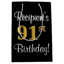 Elegant, Luxe, Faux Gold Look 91e verjaardag Medium Cadeauzakje