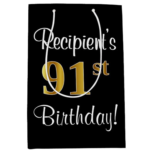 Elegant, Luxe, Faux Gold Look 91e verjaardag Medium Cadeauzakje (Voorkant)