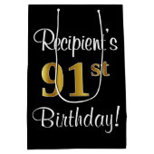 Elegant, Luxe, Faux Gold Look 91e verjaardag Medium Cadeauzakje (Achterkant)