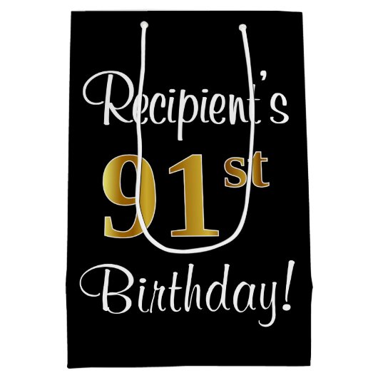 Elegant, Luxe, Faux Gold Look 91e verjaardag Medium Cadeauzakje (Achterkant)