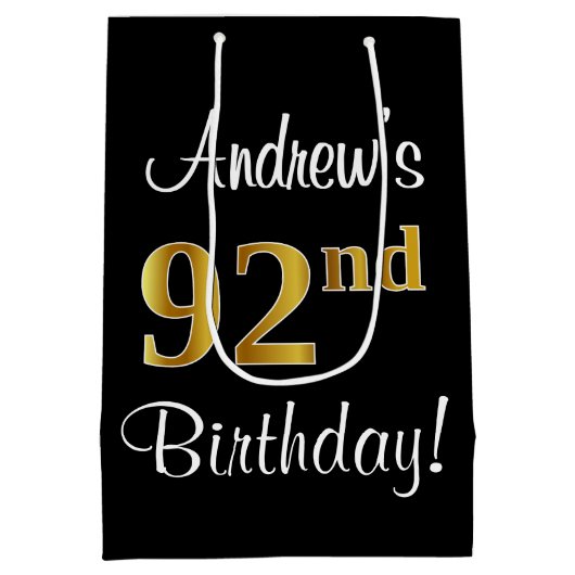 Elegant, luxe, Faux Gold look 92e verjaardag Medium Cadeauzakje (Achterkant)