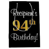 Elegant, Luxe, Faux Gold Look 94e verjaardag Medium Cadeauzakje (Voorkant)