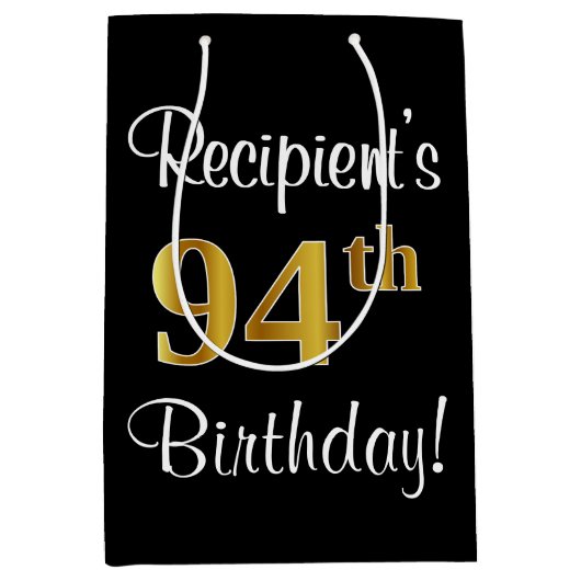 Elegant, Luxe, Faux Gold Look 94e verjaardag Medium Cadeauzakje (Voorkant)