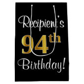 Elegant, Luxe, Faux Gold Look 94e verjaardag Medium Cadeauzakje (Achterkant)