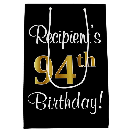 Elegant, Luxe, Faux Gold Look 94e verjaardag Medium Cadeauzakje (Achterkant)