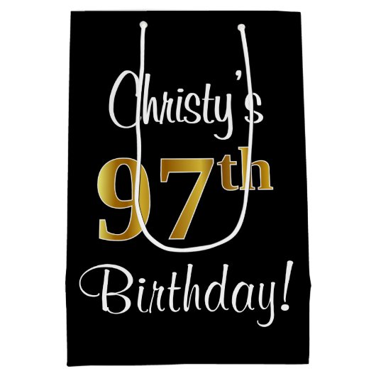 Elegant, Luxe, Faux Gold Look 97e verjaardag Medium Cadeauzakje (Achterkant)