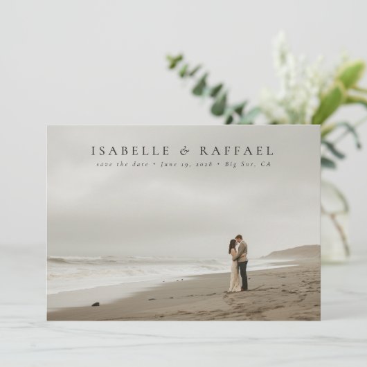 Elegant Luxe Formele Foto Zwart Blauw Bruiloft Save The Date (Staand voorkant)