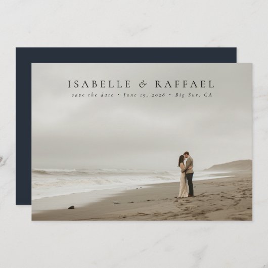 Elegant Luxe Formele Foto Zwart Blauw Bruiloft Save The Date (Voorkant / Achterkant)