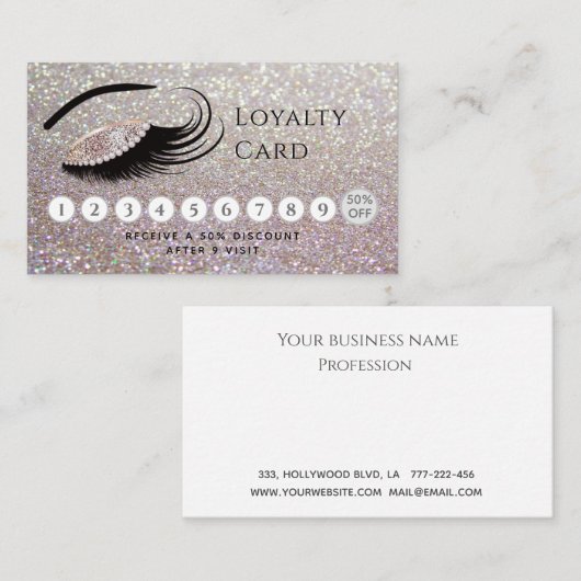 Elegant luxe glittery diamantzweetjes make-up oog klantenkaartje (Voorkant / Achterkant)