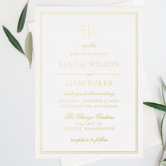 Elegant Luxe Gold Calligrafie Modern Wedding Foi Folie Uitnodiging